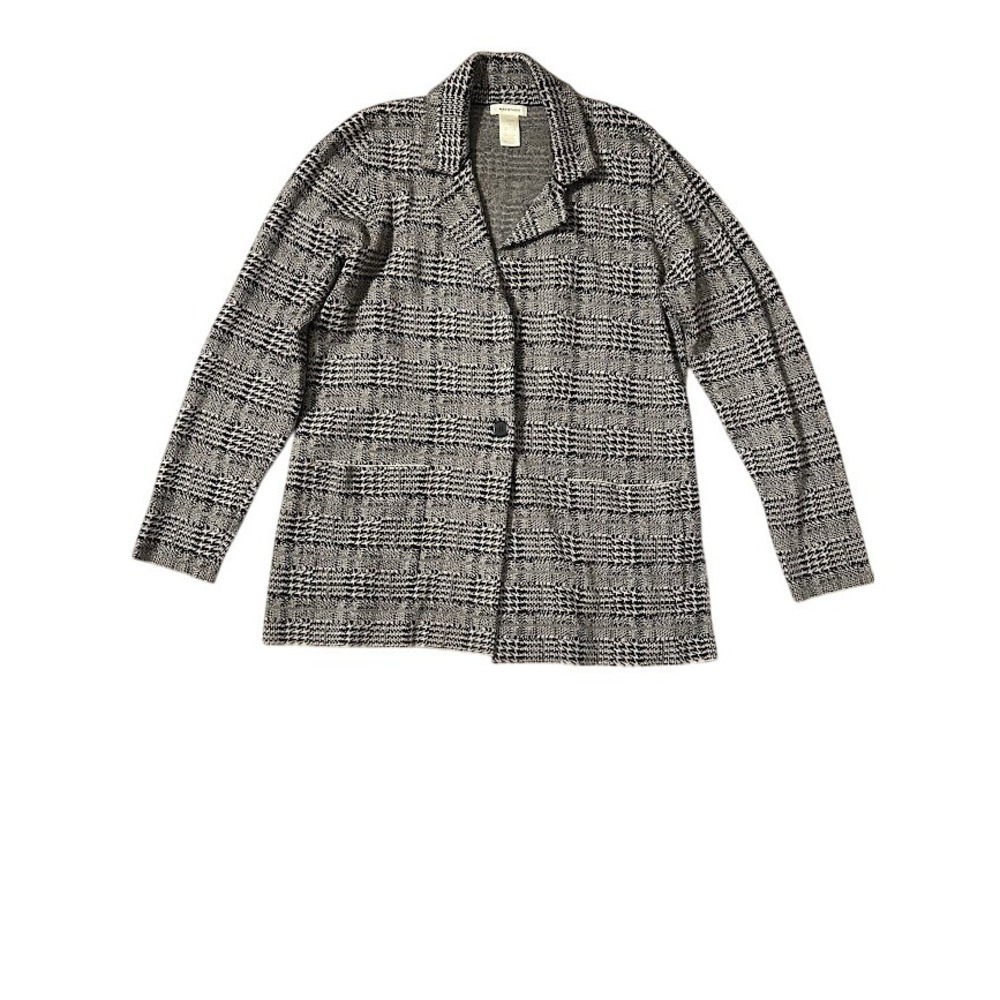 MAX‎ STUDIO Women's Sweater Blazer Jacket Black  Plaid Knit Button Front Size L